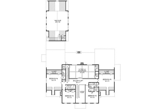 Floor Plan - Upper Floor for Colonial House Plan #932-1 - 6 bed, 5.5 bath