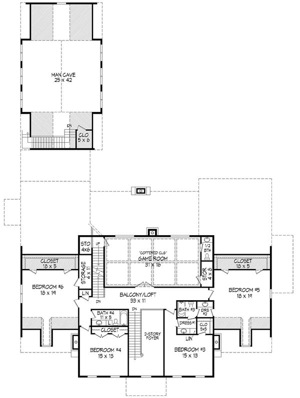 Architectural House Design - Colonial Floor Plan - Upper Floor Plan #932-1