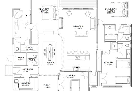 Floor Plan - Main Floor for Farmhouse House Plan #1109-21 - 3 bed, 3.5 bath