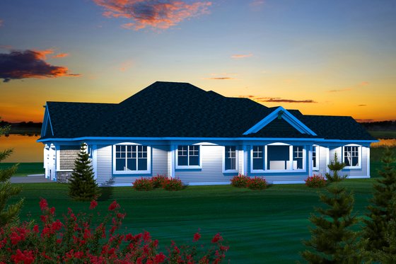 Exterior - Rear Elevation for Ranch House Plan #70-1134 - 3 bed, 2.5 bath