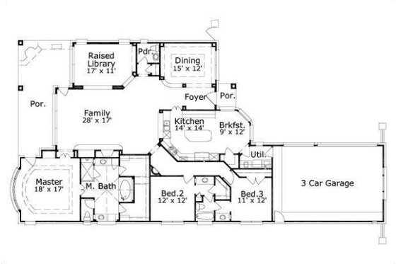 Floor Plan - Main Floor for Colonial House Plan #411-879 - 3 bed, 2.5 bath