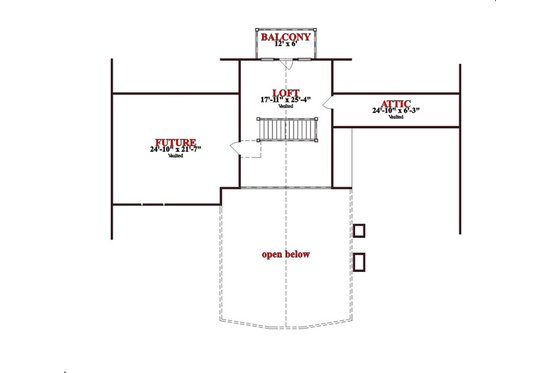 Floor Plan - Upper Floor for Craftsman House Plan #63-342 - 2 bed, 2 bath