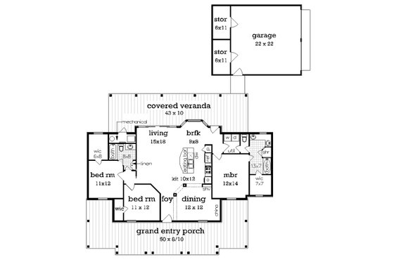 Floor Plan - Main Floor for Cottage House Plan #45-378 - 3 bed, 2 bath