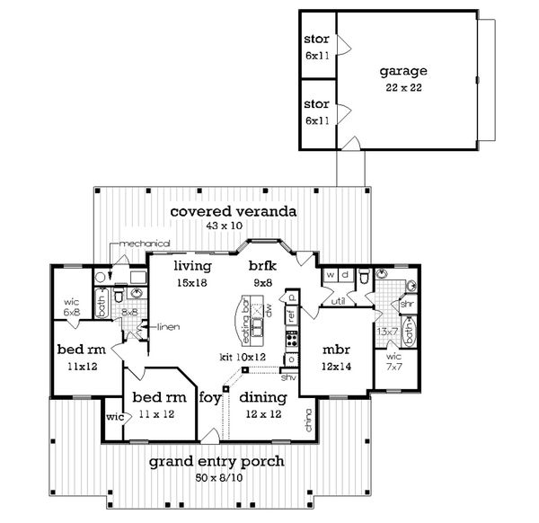 House Plan Design - Cottage Floor Plan - Main Floor Plan #45-378