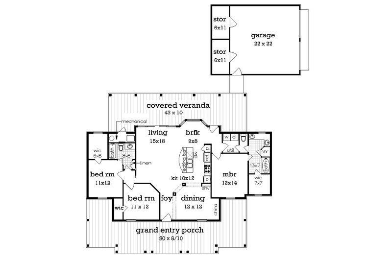 Dream House Plan - Floor Plan - Main Floor for Cottage House Plan #45-378 - 3 bed, 2 bath
