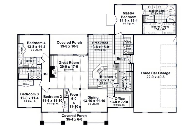 House Blueprint - Floor Plan - Main Floor for Farmhouse House Plan #21-646 - 4 bed, 3.5 bath