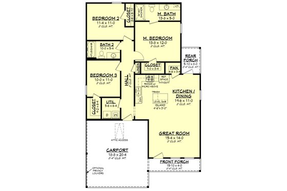 Floor Plan - Main Floor for Ranch House Plan #430-308 - 3 bed, 2 bath