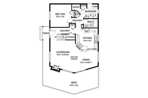 Cabin design house plan, Mountain style, main level floor plan