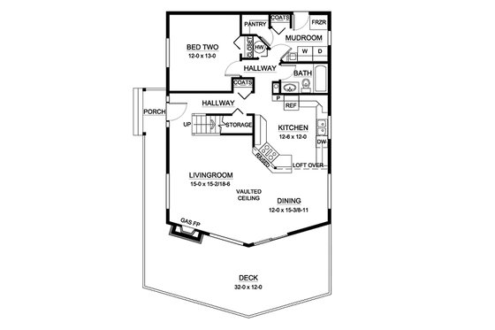 Cabin design house plan, Mountain style, main level floor plan