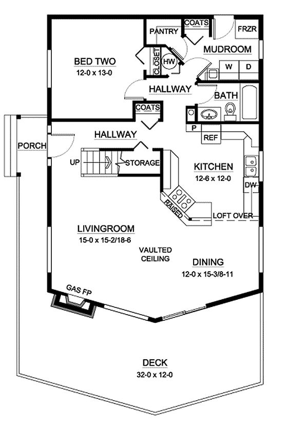 Cabin design house plan, Mountain style, main level floor plan
