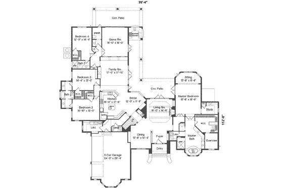 Floor Plan - Main Floor for Mediterranean House Plan #135-136 - 5 bed, 5.5 bath