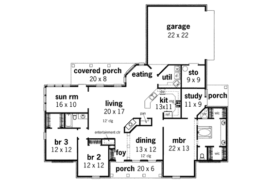 Floor Plan - Main Floor for European House Plan #45-137 - 3 bed, 2 bath