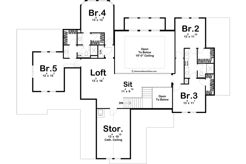 Home Plan - Floor Plan - Upper Floor for European House Plan #455-160 - 5 bed, 3.5 bath