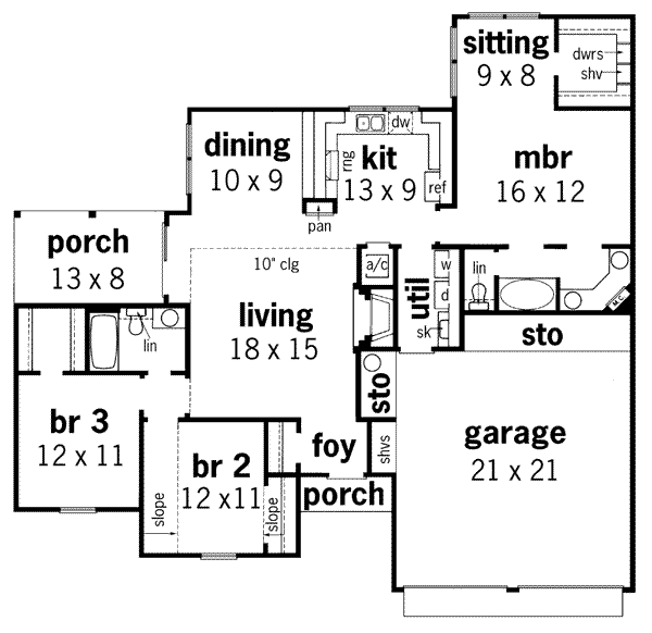 Floor Plan - Main Floor for European House Plan #45-268 - 3 bed, 2 bath