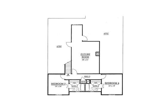 Floor Plan - Upper Floor for Mediterranean House Plan #14-208 - 4 bed, 4 bath