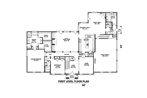 Floor Plan - Main Floor for Colonial House Plan #81-1652 - 4 bed, 4 bath