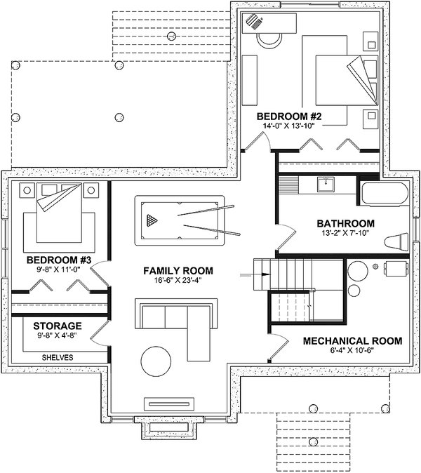 Bungalow Floor Plan - Lower Floor Plan #23-2784