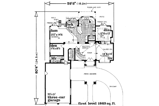 Floor Plan - Main Floor for Traditional House Plan #47-532 - 3 bed, 3.5 bath