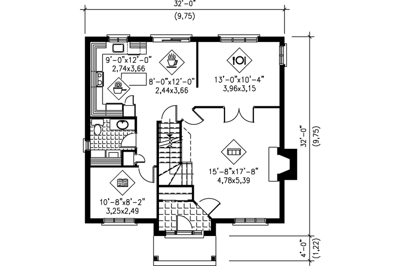 House Blueprint - Floor Plan - Main Floor for Colonial House Plan #25-226 - 4 bed, 2.5 bath
