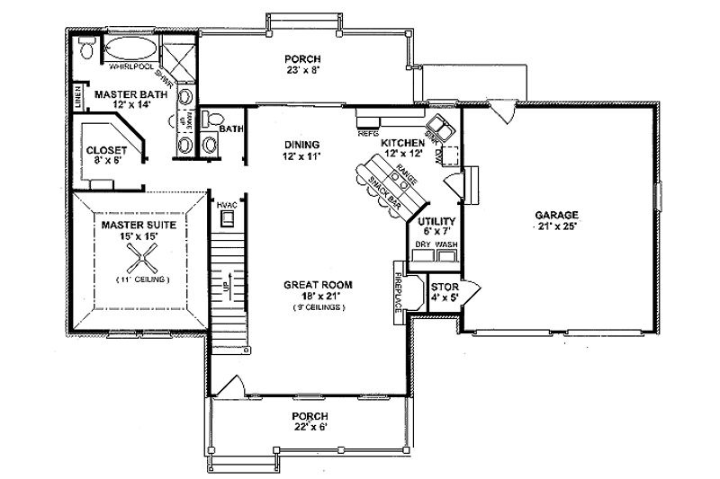 House Blueprint - Floor Plan - Main Floor for Country House Plan #14-220 - 3 bed, 2.5 bath
