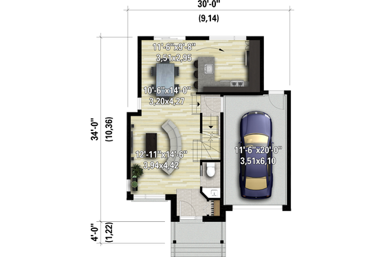 Floor Plan - Main Floor for Contemporary House Plan #25-4890 - 3 bed, 1.5 bath