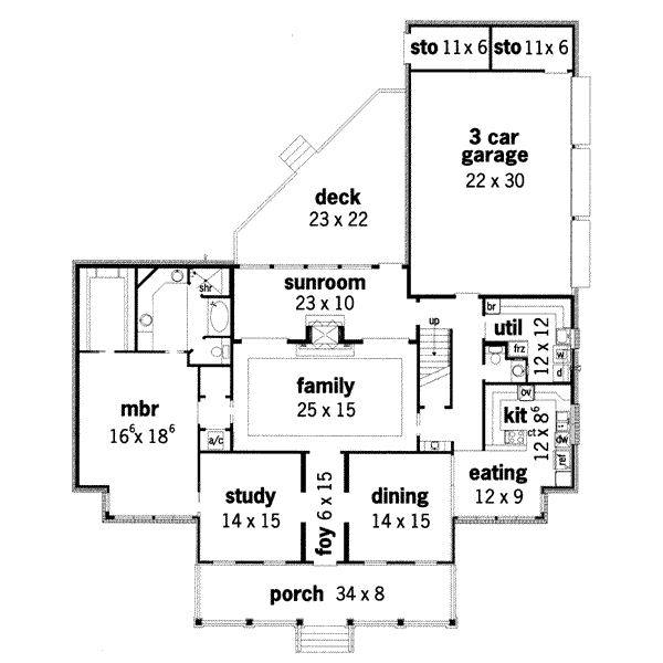 Architectural House Design - Southern Floor Plan - Main Floor Plan #45-165