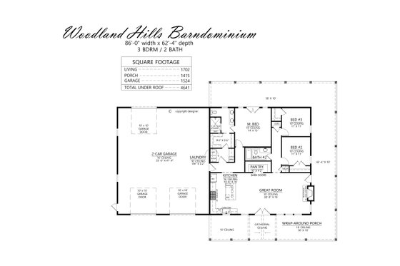 Floor Plan - Main Floor for Barndominium House Plan #1074-116 - 3 bed, 2 bath