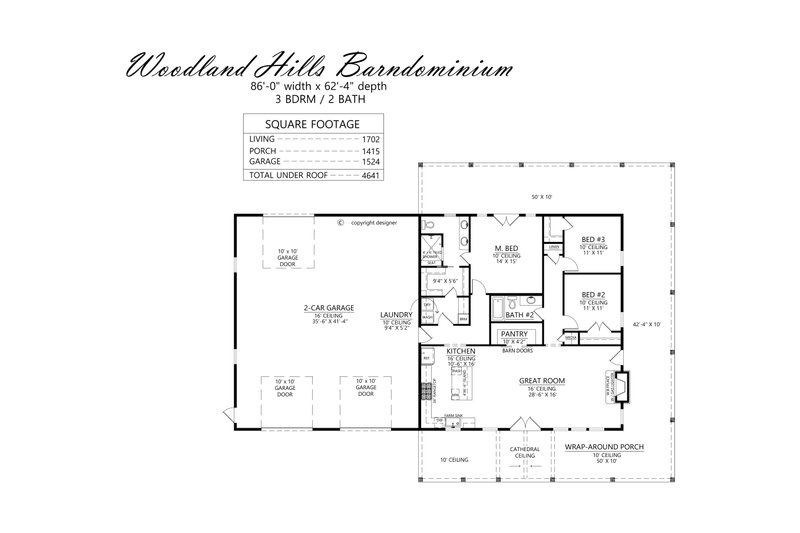 House Blueprint - Floor Plan - Main Floor for Barndominium House Plan #1074-116 - 3 bed, 2 bath
