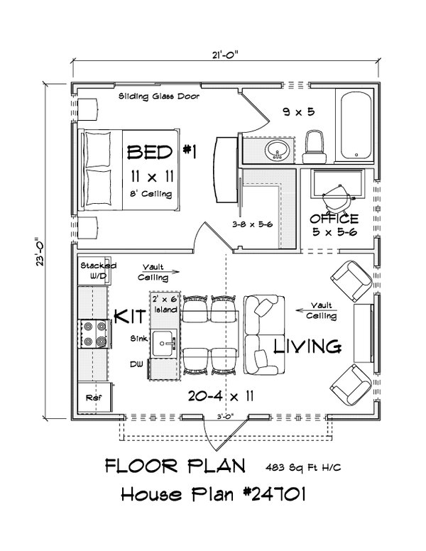 Home Plan - Floor Plan - Main Floor 1 for Cottage House Plan #513-2493 - 1 bed, 1 bath