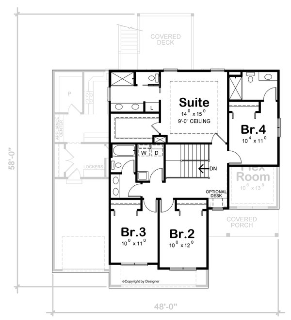 House Blueprint - Traditional Floor Plan - Upper Floor Plan #20-2481