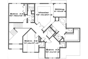 Floor Plan - Upper Floor for European House Plan #6-106 - 4 bed, 2.5 bath