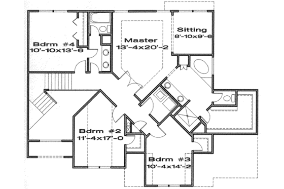 Floor Plan - Upper Floor for European House Plan #6-106 - 4 bed, 2.5 bath