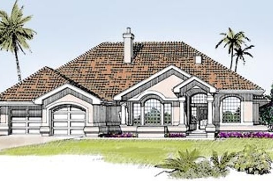 Exterior - Front Elevation for Mediterranean House Plan #47-418 - 3 bed, 2.5 bath
