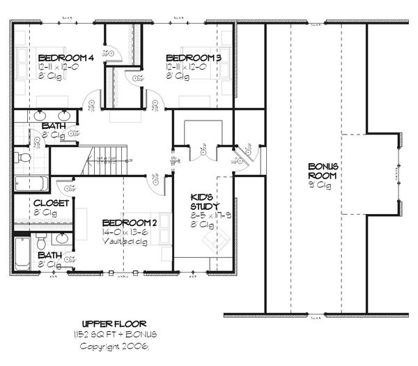 European style house plan, upper level floor plan