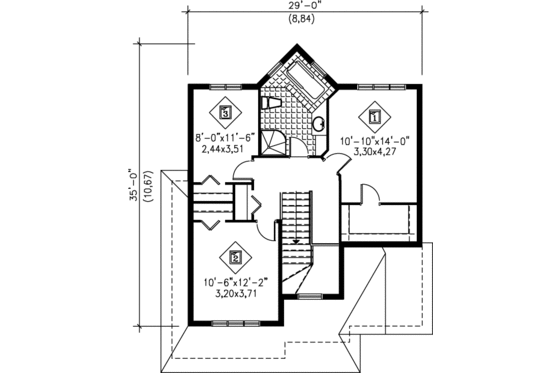 Floor Plan - Upper Floor for Traditional House Plan #25-2173 - 3 bed, 1.5 bath