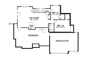 Floor Plan - Lower Floor for European House Plan #67-365 - 4 bed, 3 bath