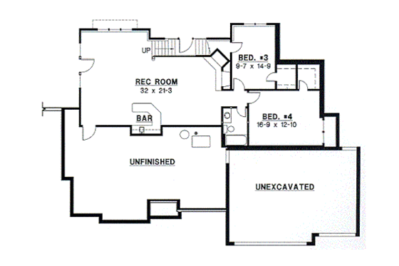 Floor Plan - Lower Floor for European House Plan #67-365 - 4 bed, 3 bath