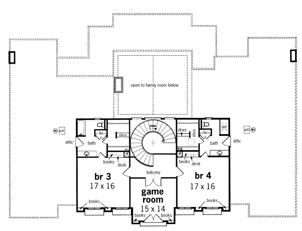 House Blueprint - European Floor Plan - Upper Floor Plan #45-180