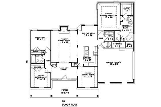 Floor Plan - Main Floor for Southern House Plan #81-917 - 3 bed, 2 bath