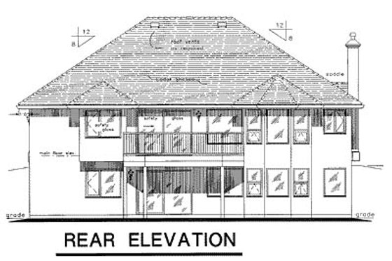 Exterior - Rear Elevation for European House Plan #18-165 - 3 bed, 2 bath