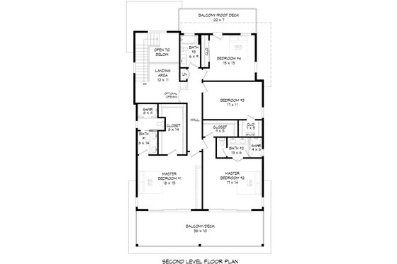 Floor Plan - Upper Floor for Modern House Plan #932-1113 - 4 bed, 3.5 bath