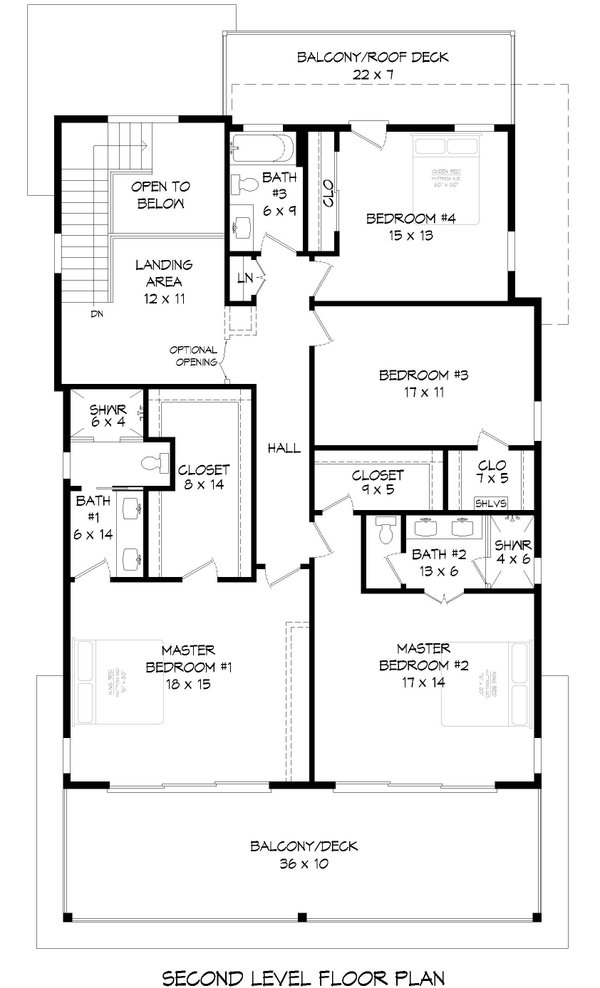 Modern Floor Plan - Upper Floor Plan #932-1113