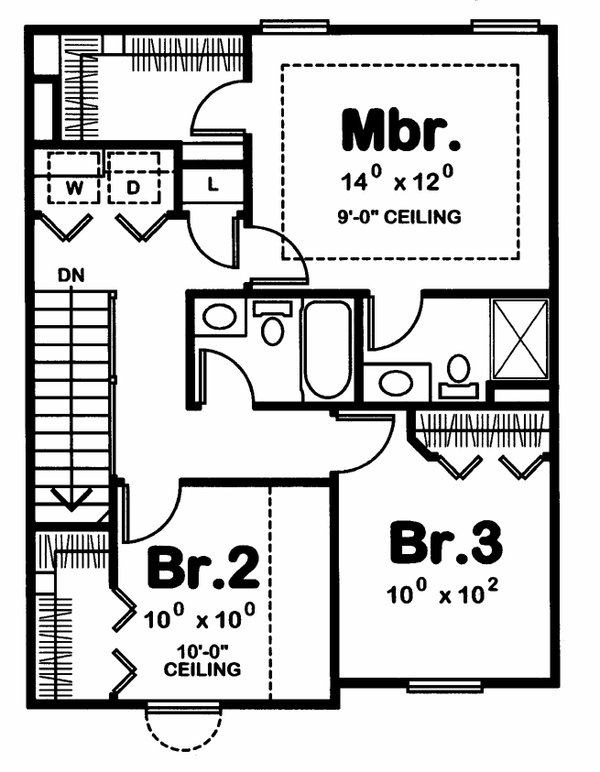 House Blueprint - Floor Plan - Upper Floor for Farmhouse House Plan #20-2635 - 3 bed, 2.5 bath