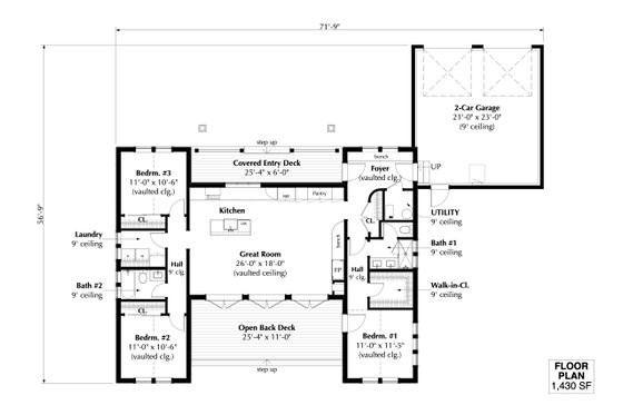 Floor Plan - Main Floor for Farmhouse House Plan #933-18 - 3 bed, 2 bath