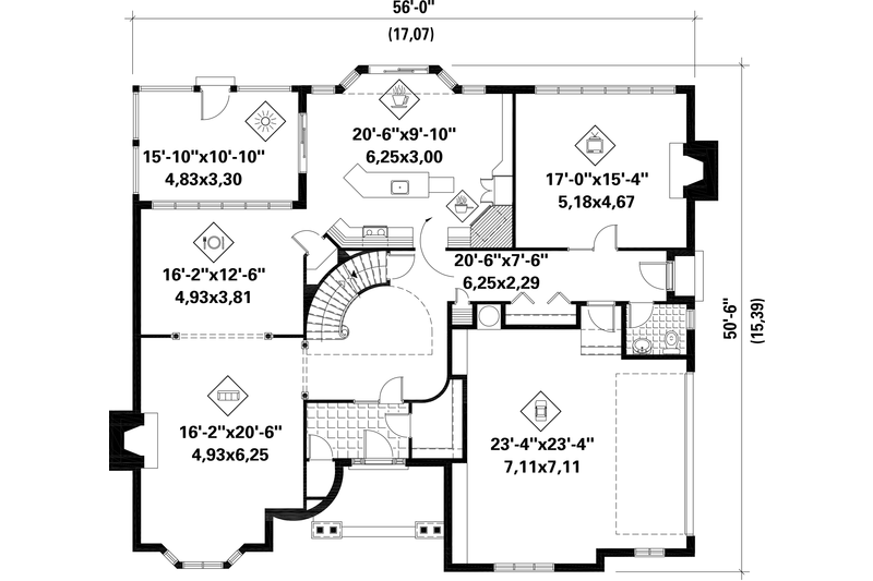 Architectural House Design - Floor Plan - Main Floor for Victorian House Plan #25-4775 - 3 bed, 2 bath