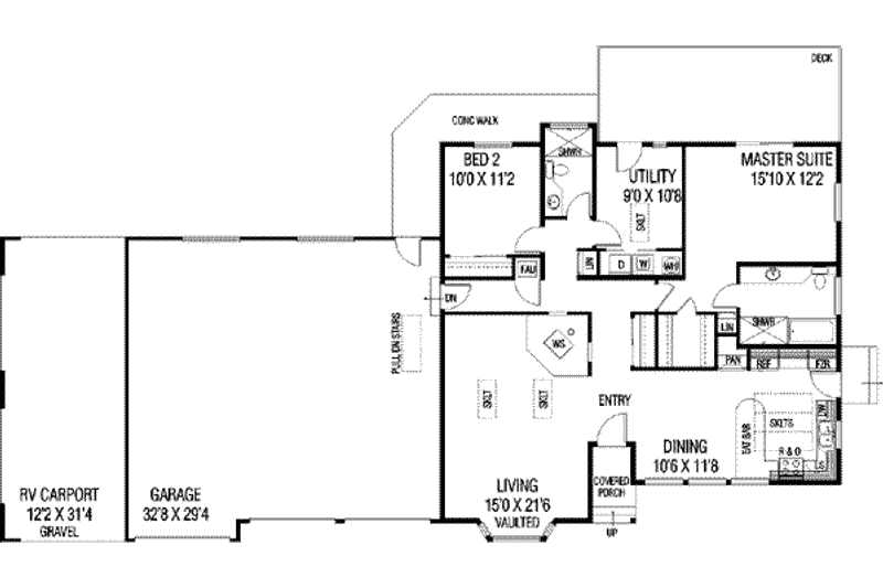 Home Plan - Floor Plan - Main Floor for Ranch House Plan #60-132 - 2 bed, 2 bath