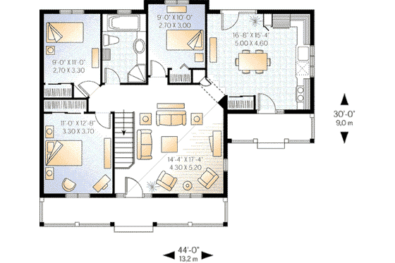 Floor Plan - Main Floor for Cottage House Plan #23-320 - 3 bed, 1 bath