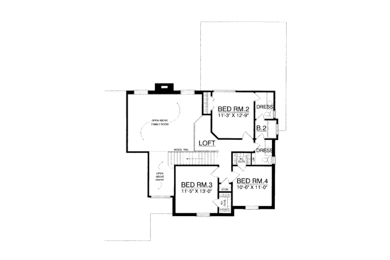 House Blueprint - Floor Plan - Upper Floor for European House Plan #40-435 - 4 bed, 2.5 bath