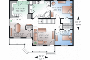 Floor Plan - Main Floor for Ranch House Plan #23-2204 - 2 bed, 1 bath