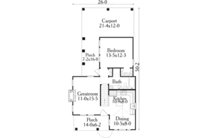 Floor Plan - Main Floor for Cottage House Plan #406-215 - 1 bed, 1 bath
